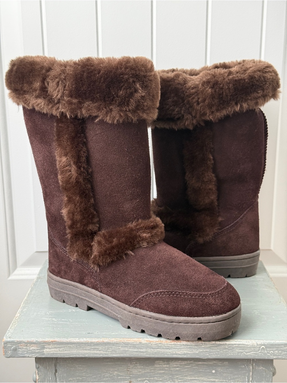 Style & Co Women’s Brown Suede Faux Fur Cold Winter Boots Size 6
